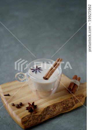 Indian masala chai tea, spiced tea with milk on 59925962