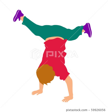 Boy upside down on his hands. Color flat vector 59926056