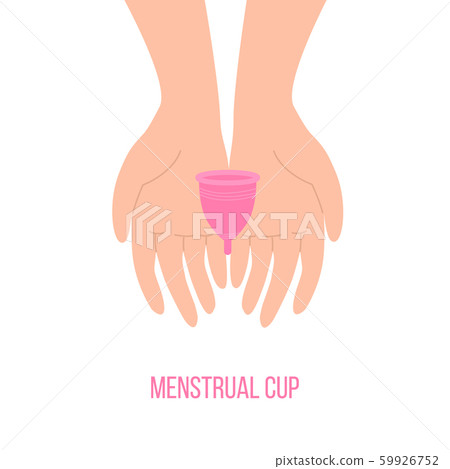 Menstrual cup holding hands isolated. Zero waste eco concept. Female critical days protection. Flat 59926752