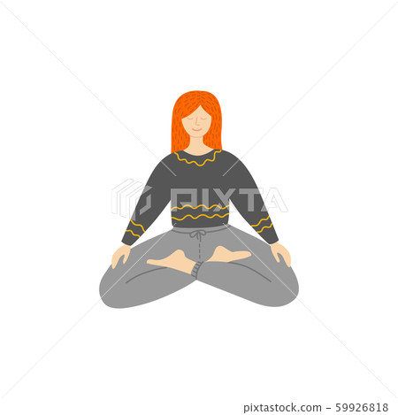 Healing the body with mind. Cartoon girl practicing yoga lotus pose. Mental health vector concept 59926818