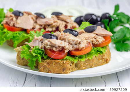 Healthy sandwiches with tuna fish on the white Healthy sandwiches with tuna fish on the white 59927209