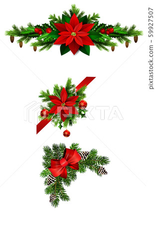 Christmas decorations with fir tree collection isolated 59927507