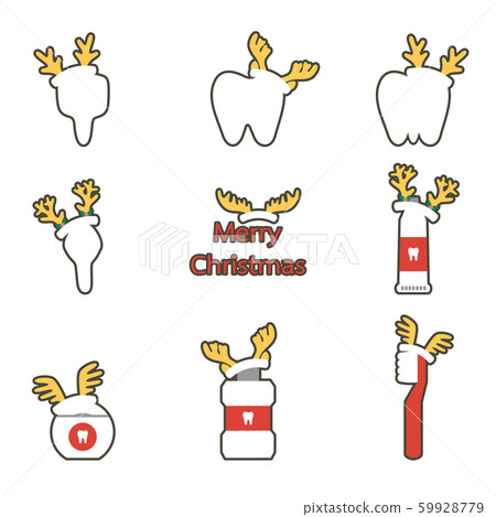 tooth, toothbrush, toothpaste, mouthwash and dental floss with deer antler for Merry Christmas 59928779