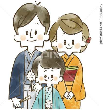 Kimono family-parent-child-smile-watercolor Kimono family-parent-child-smile-watercolor 59930647