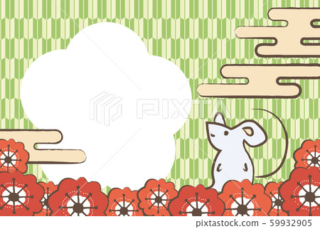 日本圖案背景新年賀卡與藍雲,鼠標和紅梅花盛開 日本圖案背景新年賀卡與藍雲,鼠標和紅梅花盛開 59932905