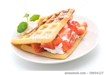 waffle with strawberry on white waffle with strawberry on white 59934127