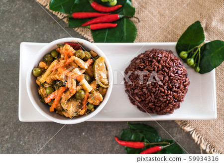 Panaeng Curry with pork and berry rice Panaeng Curry with pork and berry rice 59934316