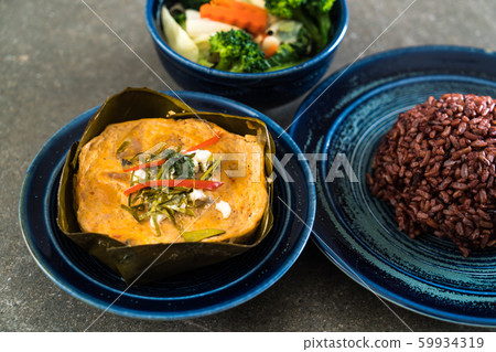 steamed fish with curry paste and berry rice steamed fish with curry paste and berry rice 59934319