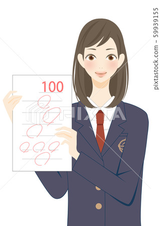 Students who scored out of 100. Results of the test. Smiling high school girl. Illustration 59939155
