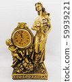 Bronze desk clock, woman holding a fruit basket 59939221