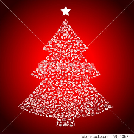 Vegan Christmas and healthy eating with fruit and vegetables icons in a christmas tree. Vegan Christmas and healthy eating with fruit and vegetables icons in a christmas tree. 59940674