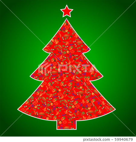 Vegan Christmas and healthy eating with fruit and vegetables icons in a christmas tree. Vegan Christmas and healthy eating with fruit and vegetables icons in a christmas tree. 59940679