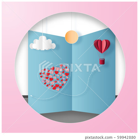 Valentines day background with hot air balloon... - Stock Illustration ...