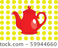 Cute red tea pot on yellow polka dot background 59944660