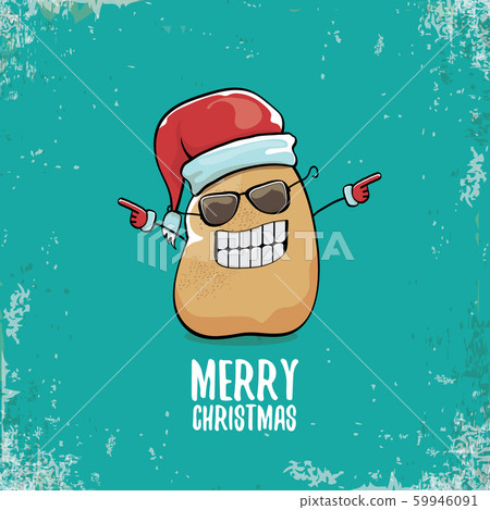 vector funky comic cartoon cute smiling santa claus potato character with red santa hat and 59946091