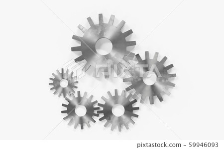Five metal gears on plain background 3d render illustration Five metal gears on plain background 3d render illustration 59946093
