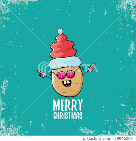 vector funky comic cartoon cute smiling santa claus potato character with red santa hat and 59946206