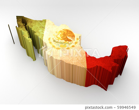 3d textured Mexico map with a mexican flag 59946549