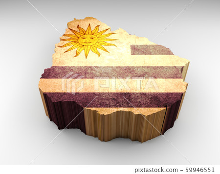 Uruguay 3d textured map with Uruguayan flag 59946551