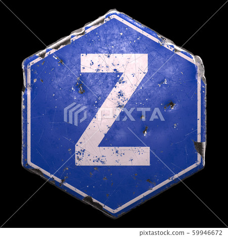 Public road sign in blue color with a capitol white letter Z in the center isolated black background. 3d Public road sign in blue color with a capitol white letter Z in the center isolated black background. 3d 59946672