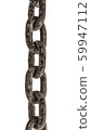 A piece of an old rusty chain isolated on white. Corrosion threw from the sea air. 59947112