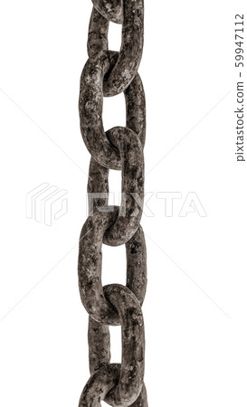 A piece of an old rusty chain isolated on white. Corrosion threw from the sea air. A piece of an old rusty chain isolated on white. Corrosion threw from the sea air. 59947112