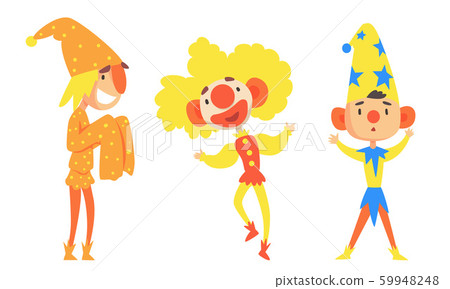 Set Of Different Holidays Clowns In Colorful Clothes And Hats Vector Illustration Cartoon Character 59948248