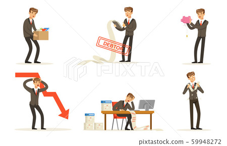 Office Worker Failures And Losses, Bankruptcy Vector Illustration Set Isolated On White Background 59948272