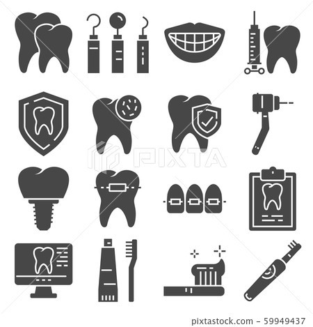 Flat icons of dental care and dentist services - Stock Illustration ...