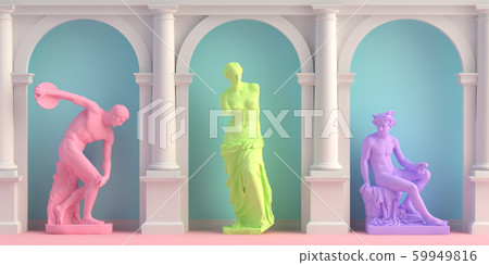 3d-illustration of interior with antique statues Discobolus, Venus, Mercury 3d-illustration of interior with antique statues Discobolus, Venus, Mercury 59949816