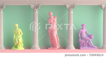 3d-illustration of interior with antique statues Discobolus, Venus, nymph 3d-illustration of interior with antique statues Discobolus, Venus, nymph 59949824