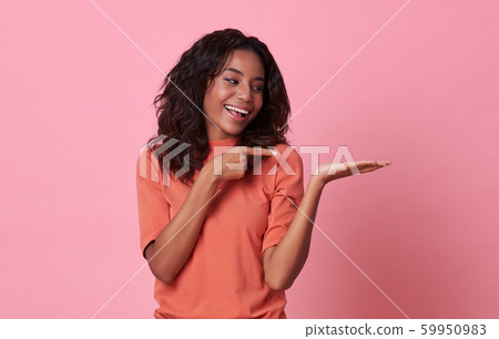 african woman her finger pointing empty hand african woman her finger pointing empty hand 59950983