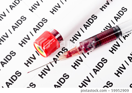Sample blood for HIV test in syringe. 59952909