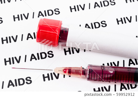 Sample blood for HIV test in syringe. 59952912