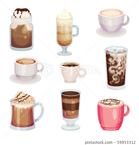 Different Coffee Drinks Isolated On White Background Vector Set Different Coffee Drinks Isolated On White Background Vector Set 59953312