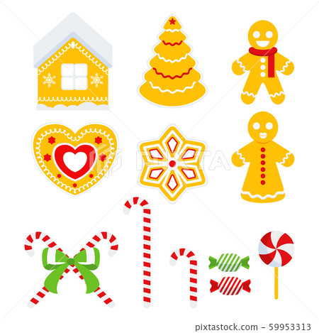 Set of gingerbread cookies. Christmas tree, house, heart, little people. Set of gingerbread cookies. Christmas tree, house, heart, little people. 59953313
