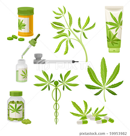 Marijuana or Cannabis Vector Volume Set. Medical Smoking Weed 59953982