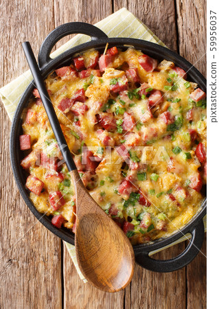 Tasty American breakfast strata with ham, bread, Tasty American breakfast strata with ham, bread, 59956037