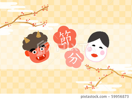 Setsubun plum branch Otafuku and Oni Setsubun plum branch Otafuku and Oni 59956873