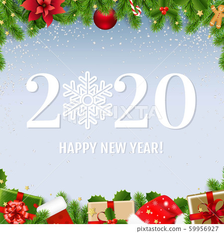 Happy New Year Card With Fir Tree - Stock Illustration [59956927] - PIXTA