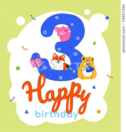 Children 3rd birthday greeting card vector template Children 3rd birthday greeting card vector template 59957184