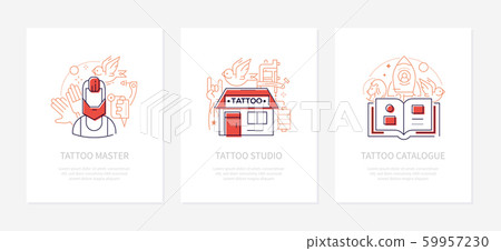 Tattoo studio - vector line design style banners set 59957230