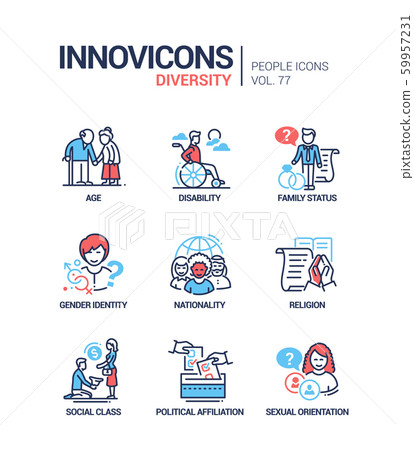Diversity concept line design style icons set 59957231