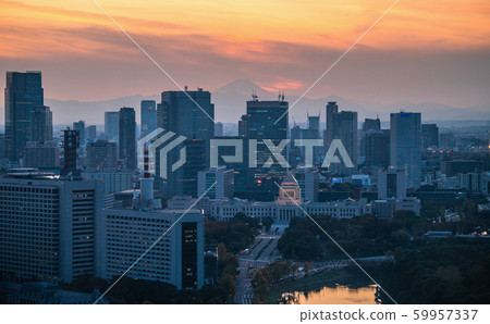 Tokyo cityscape in Japan overlooking Kasumigaseki's government district (Mt. Fuji in the back) = November 10, 2019 Tokyo cityscape in Japan overlooking Kasumigaseki's government district (Mt. Fuji in the back) = November 10, 2019 59957337