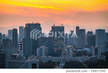 Tokyo cityscape in Japan overlooking Kasumigaseki's government district (Mt. Fuji in the back) = November 10, 2019 Tokyo cityscape in Japan overlooking Kasumigaseki's government district (Mt. Fuji in the back) = November 10, 2019 59957340