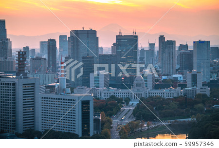 Tokyo cityscape in Japan overlooking Kasumigaseki's government district (Mt. Fuji in the back) = November 10, 2019 Tokyo cityscape in Japan overlooking Kasumigaseki's government district (Mt. Fuji in the back) = November 10, 2019 59957346