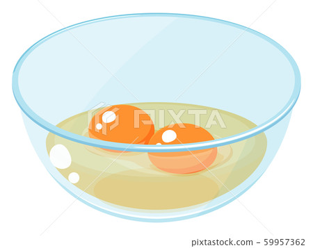 Illustration of two raw eggs broken into bowls 59957362