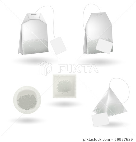 Realistic tea bag isolated. White tea bag mockup 59957689