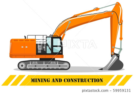 Excavator. Detailed illustration of heavy mining machine and construction equipment. Vector illustration. 59959131