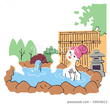 Woman relaxing in open-air bath 59959813